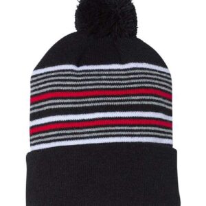 12" Striped Pom-Pom Cuffed Beanie