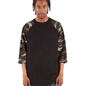 Unisex Three-Quarter Sleeve Camo Raglan T-Shirt