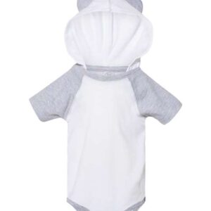 Fine Jersey Infant Short Sleeve Raglan Bodysuit with Hood & Ears